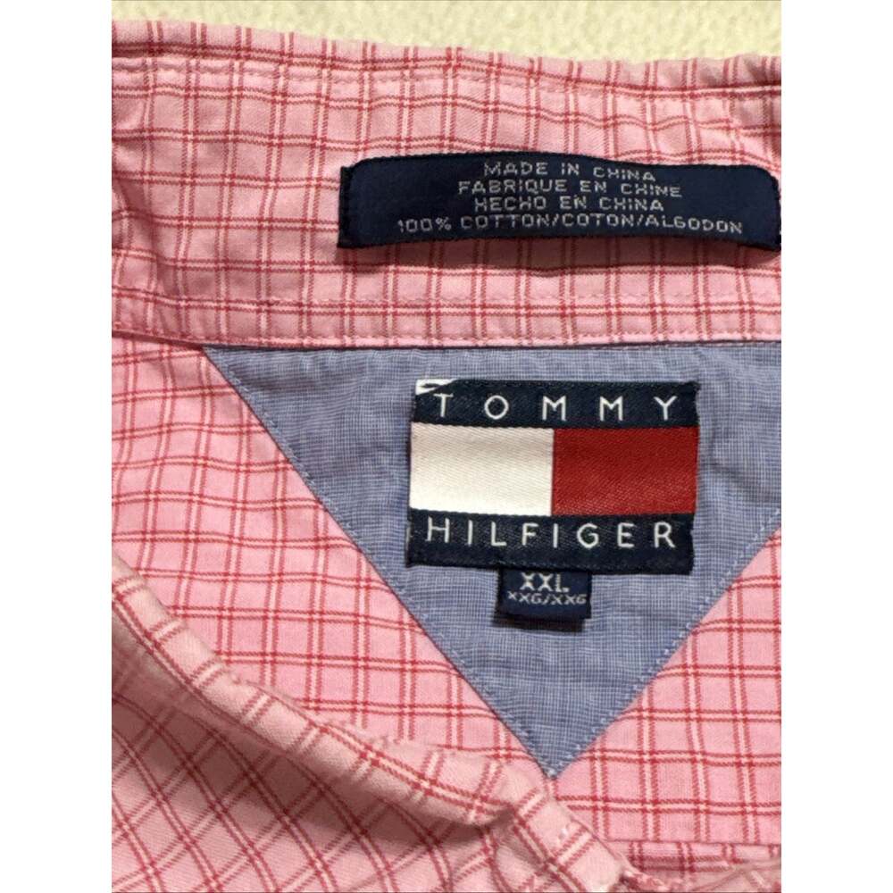 Tommy Hilfiger Sport Shirt Pink Check Cotton Mens XXL Button Up